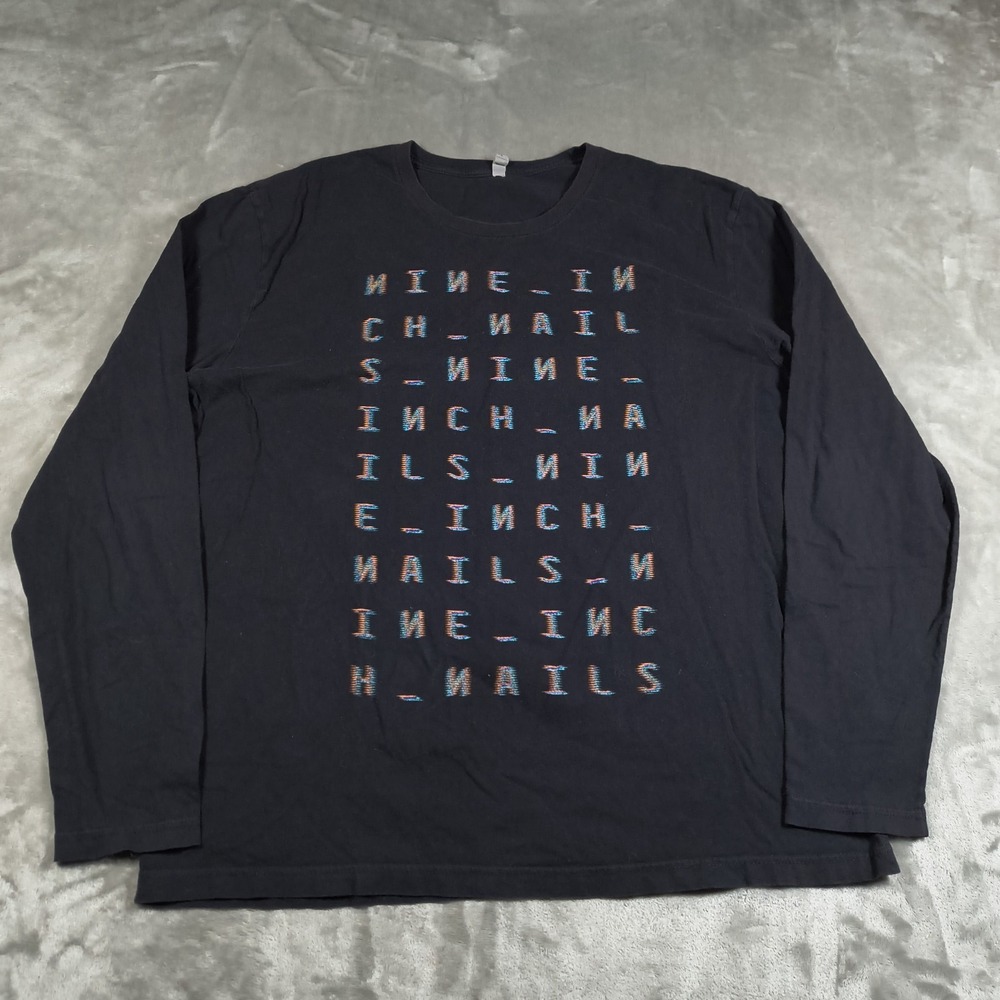 Vintage Nine Inch Nails Shirt Men XL Black Glitch Blurry Survivalism Long Sleeve